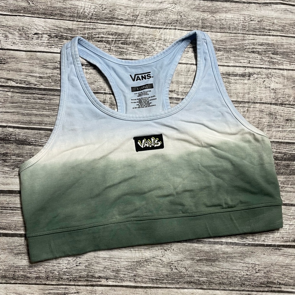 Women’s XL VANS racerback sports bra hombre tie dye blue white green good cond